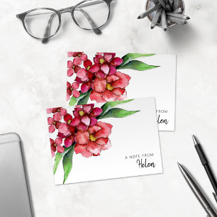 Söt Red Watercolor Flowers Tack Kort