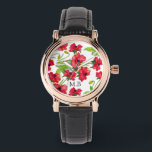 Söt Red Watercolor Poppies Personlig Armbandsur<br><div class="desc">Söt röd vattenfärgsvallmo mönster.</div>