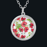 Söt Red Watercolor Poppies Personlig Silverpläterat Halsband<br><div class="desc">Söt röd vattenfärgsvallmo art personlig necklace.</div>