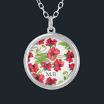 Söt Red Watercolor Poppies Personlig Silverpläterat Halsband<br><div class="desc">Söt röd vattenfärgsvallmo art personlig necklace.</div>