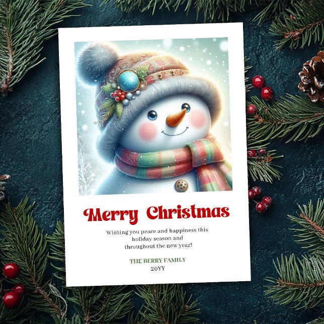 Söt redigerbar rolig snöman minimalistisk högtid  julkort (Cute editable funny snowman minimalist holiday card)