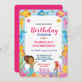 Söt regnbåge Afro-sjöjungfru Havshästfödelsedag Spara Datumet