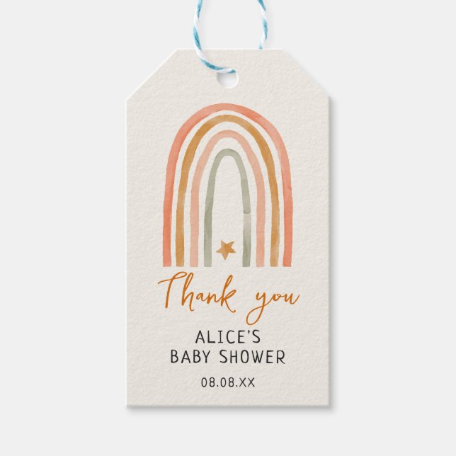 Söt regnbåge boho baby shower tack presentetikett (Framsidan)