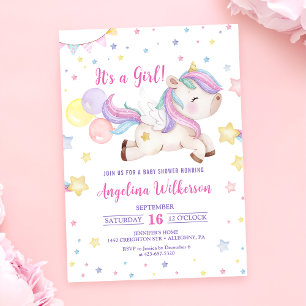 Söt regnbåge enhörning flicka baby shower inbjudan