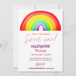 Söt regnbåge färg, regnbåge, första födelsedag inbjudningar
