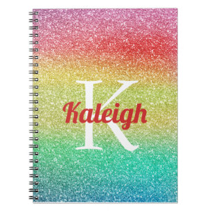 Söt regnbåge glitter ombré monogram anteckningsbok