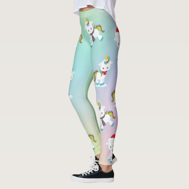 Söt regnbåge jul enhörning leggings (Vänster)