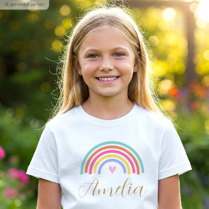 Söt regnbåge kärlek hjärta personligt namn tjej t shirt