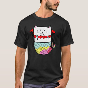 Söt Regnbåge Katt Havsfrö Halloween Vampire Dracul T Shirt