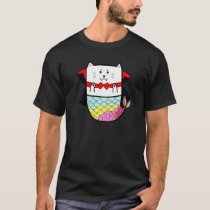 Söt Regnbåge Katt Havsfrö Halloween Vampire Dracul T Shirt