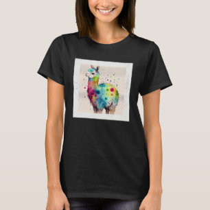 Söt regnbåge lama färgsprut illustration kol t shirt
