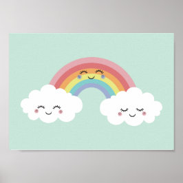Söt regnbåge moln barnkammare Poster Print