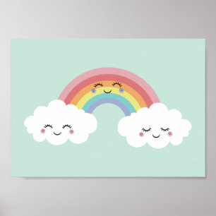 Söt regnbåge moln barnkammare Poster Print