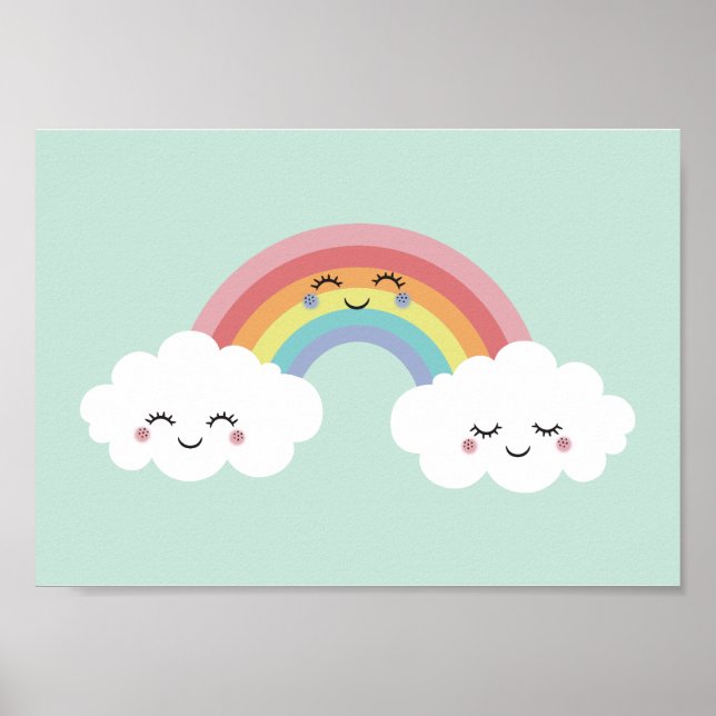 Söt regnbåge moln barnkammare Poster Print (Framsidan)