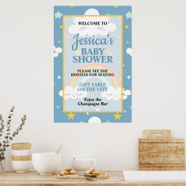 Söt regnbåge och sovande moln Baby Shower Poster