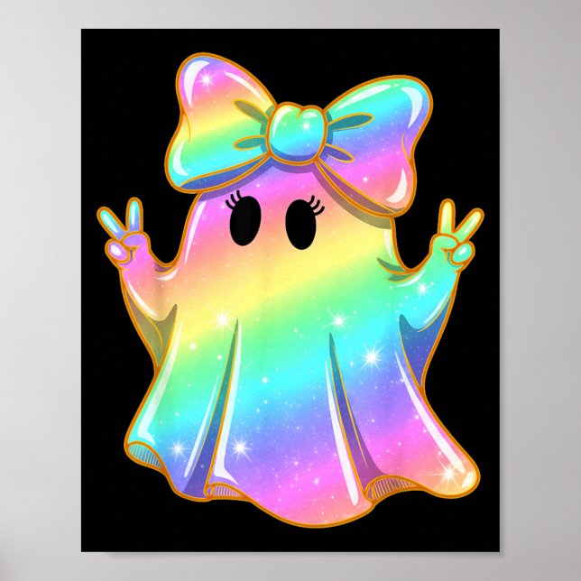 Söt regnbåge spök fred rolig Halloween barn Poster (Framsidan)