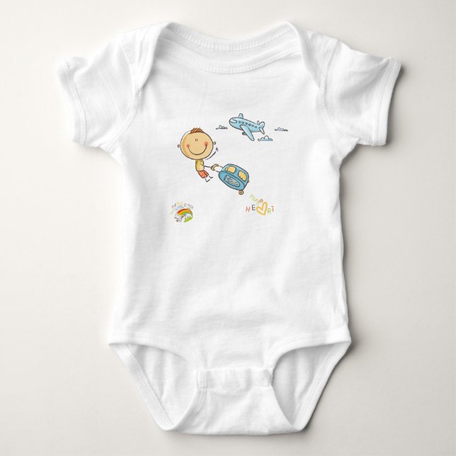 Söt regnbåge Stavfigur Pojke Flygplan Resväska T Shirt (Framsida)