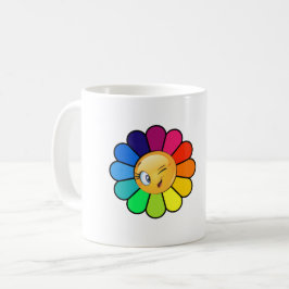 Söt regnbågsblomma blinkande ansikte kaffemugg