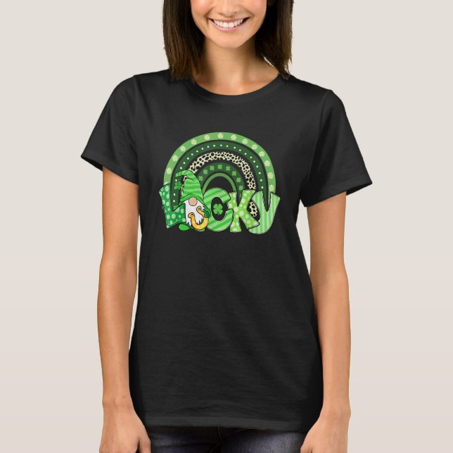 Söt regnbågsdvärg Lucky Shamrock C St Patrick's D T Shirt (Framsida)
