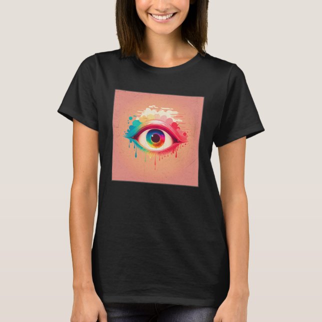 Söt regnbågseye-illustration Färgglada tårar Unik T Shirt (Framsida)