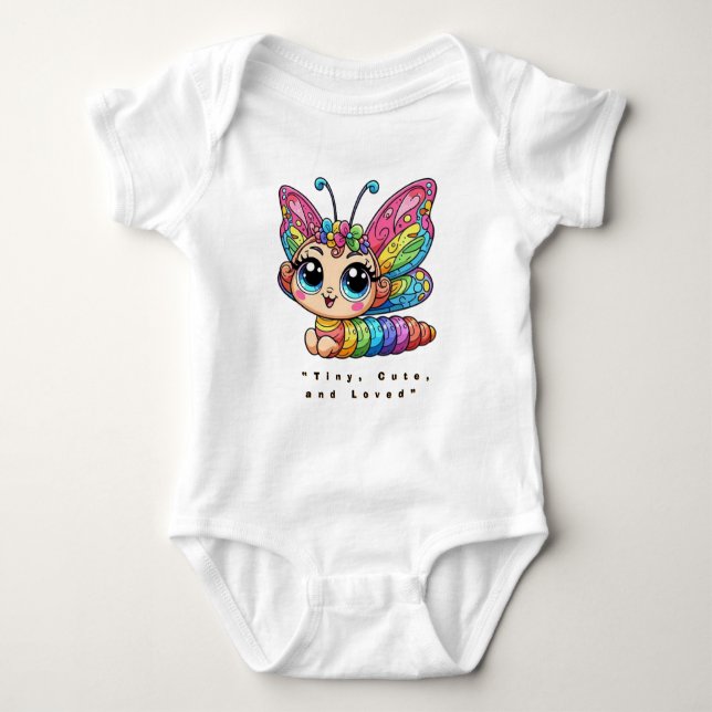 🐛Söt regnbågskatarpillfjäril tecknad T Shirt (Framsida)