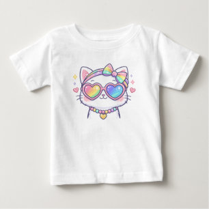 Söt regnbågskatt med hjärtformade glasögon Baby Tr T Shirt