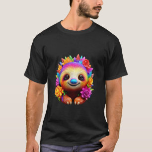 Söt regnbågslata med blommor Färgrik djurdesign T Shirt