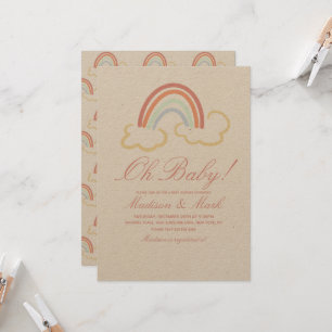Söt regnbågsmoln Doodle Baby Shower Rustik Inbjudningar