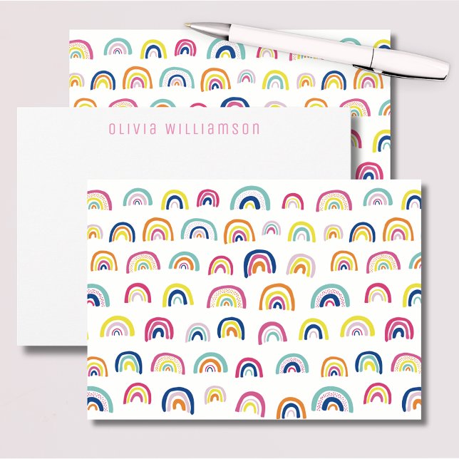 Söt regnbågsnotkortsedel anteckningskort (Cute rainbow personalized name notecards.  Perfect for thank you messages & personalised stationery.)