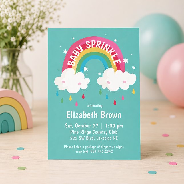 Söt regnbågsprydd baby shower inbjudningar (Baby Sprinkle Rainbow Invitation)