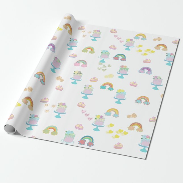 Söt regnbågstårta papper presentpapper (Utrullad)