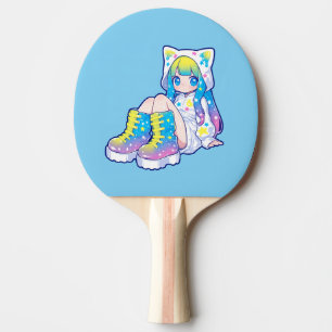 Söt regnbågstjärna kattöronflicka pingisracket