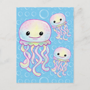 Söt regnbågsvattenfärg manet  vykort