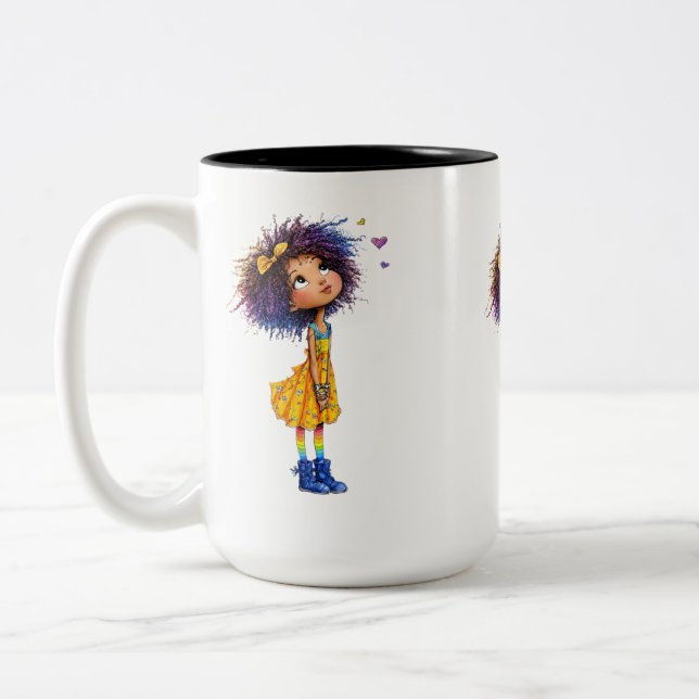 Söt regnbogsflicka Whimsical färgrik konst Två-Tonad Mugg (Vänster)