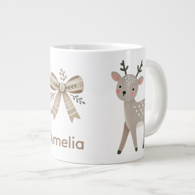 Söt Ren & Båge Ritning Jul Namn Jumbo Mugg (Framsida höger)
