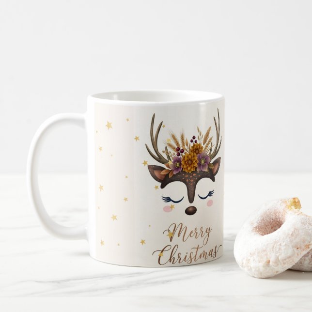 Söt Ren Blommig God Jul Kaffe Mugg (Med munk)
