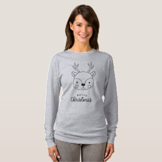 Söt Ren Glad Jul Linjekonst T Shirt