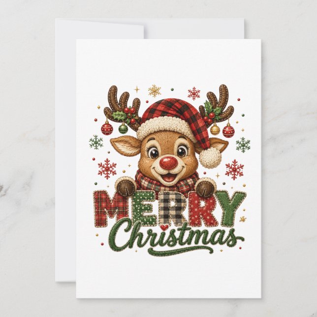 Söt Ren God Jul Kort (Framsida)
