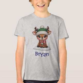 Söt Ren I Grön Beanie Hatt Vinter Konst T Shirt