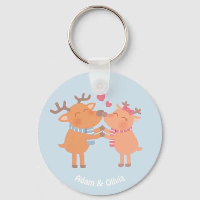 Söt Ren i Kärlek Näsa Nudd Keychain Nyckelring (Framsida)
