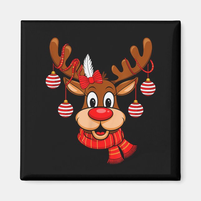 Söt Ren Jul Röd Nosa Rudolf Xmas Barn Magnet (Framsidan)