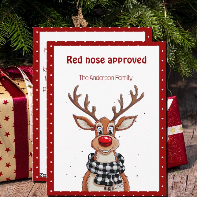 Söt ren julönskan röd retro julkort (Skapare uppladdad)