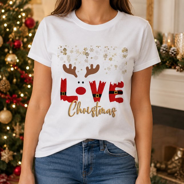 Söt Ren KÄRLEK Jul T-Shirt (Skapare uppladdad)
