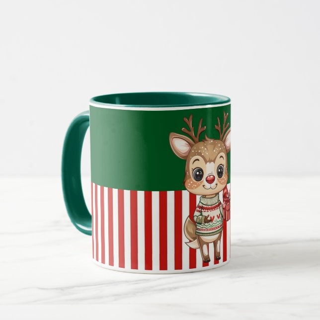 Söt ren med presentlåda mugg (Framsida vänster)