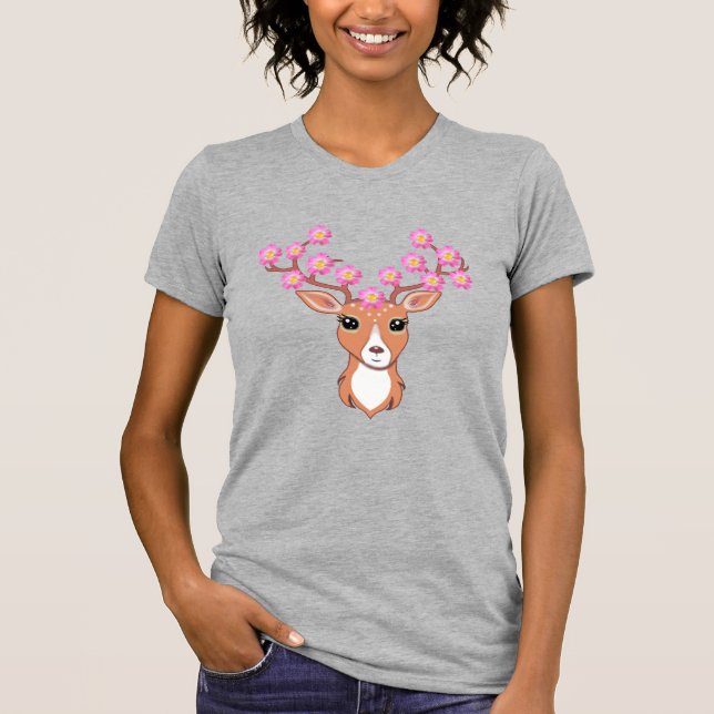 Söt ren med rosa blommor t shirt (Framsida)