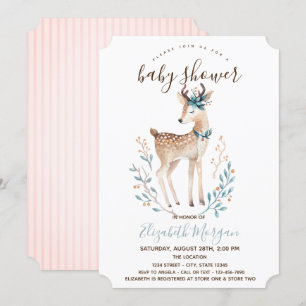 Söt Ren Pink Stribig Bebis Babyshower Inbjudningar