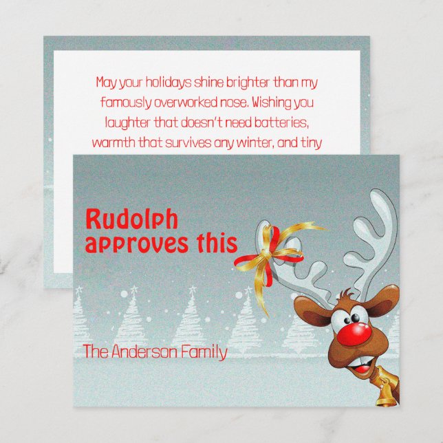 Söt ren Rudolf julhälsningar vykort (Fram/baksida)