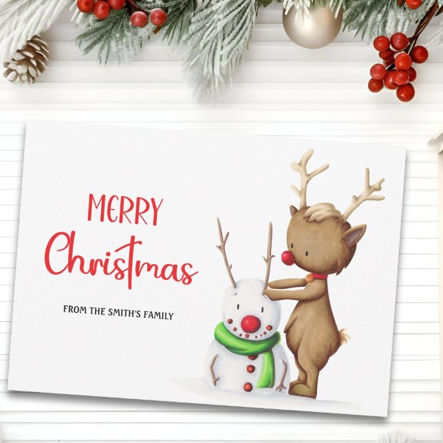 Söt ren snöman God Jul Julkort (Skapare uppladdad)