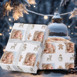 Söt Ren Snömannen Foto Jul Högtid Presentpapper