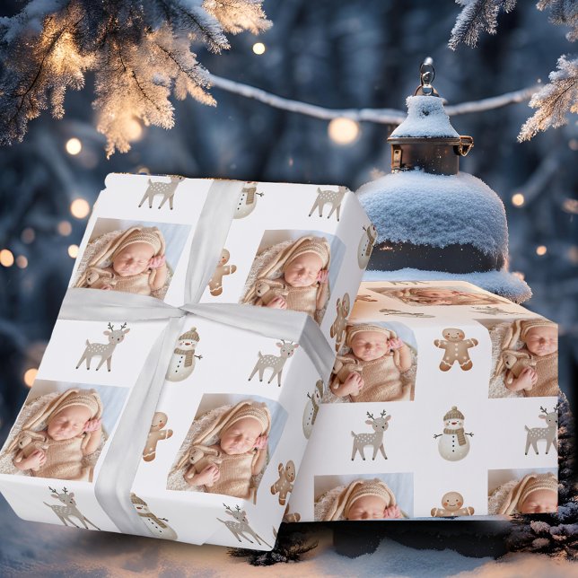 Söt Ren Snömannen Foto Jul Högtid Presentpapper (Skapare uppladdad)